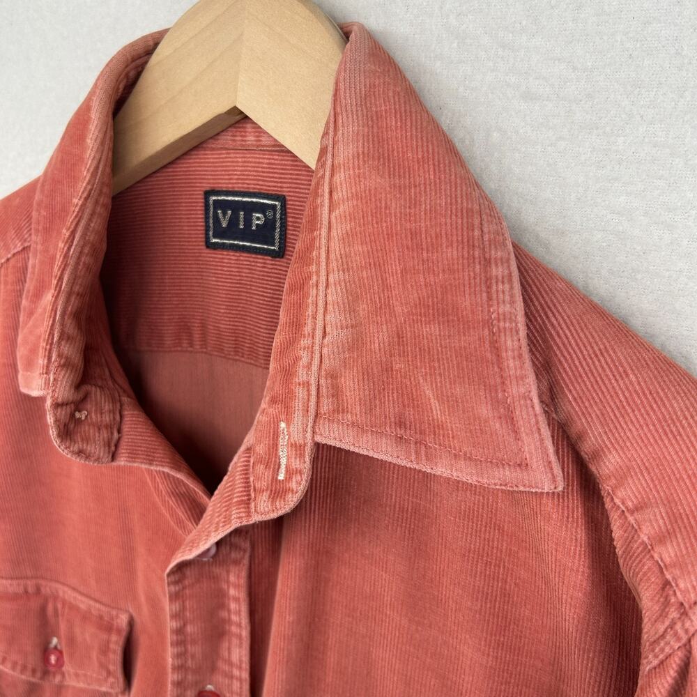 VIP Shirt Mens M Corduroy Utility Workshirt Button Up Long Sleeve Cotton Red VTG